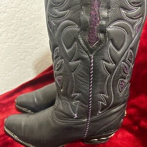 Vintage Black and purple zodiac Women's Western Ankle Boots - Leather and Suede